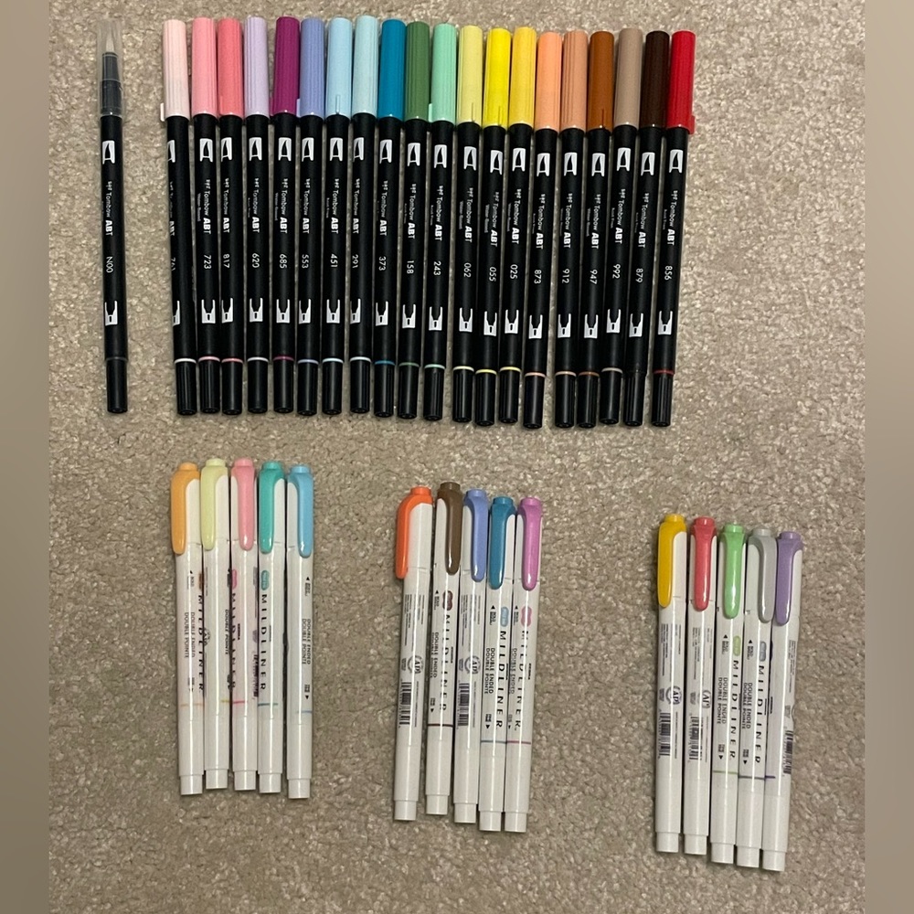 Tombow dual brush pens/ zebra mild liners